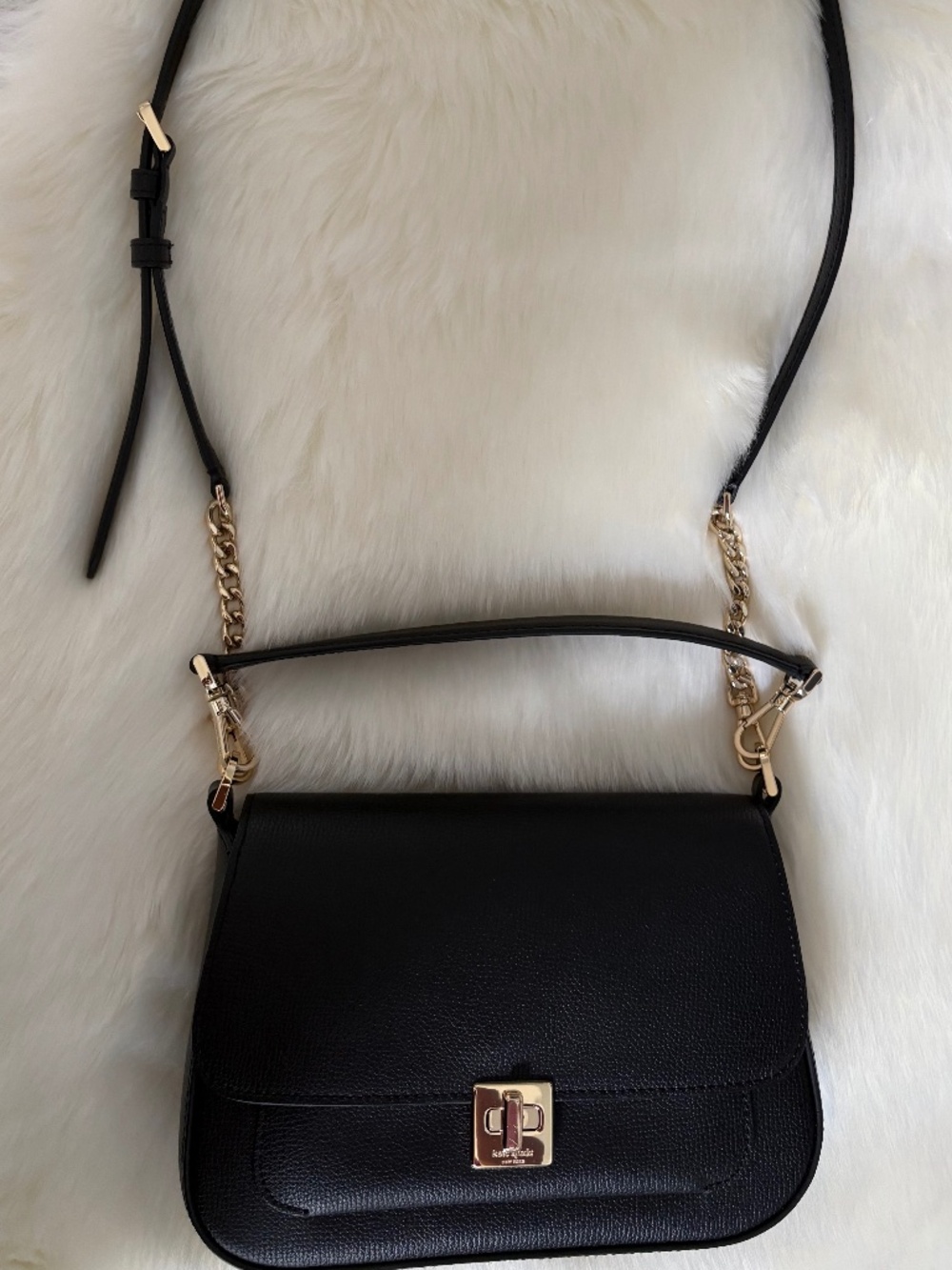 KATE SPADE BLACK with Gold Chain crossbody/top handle bag, EUC